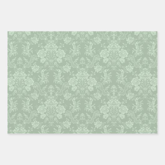  bloemige Damask-pastelperzik, groen, crème Inpakpapier Vel (Voorkant 3)