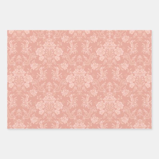  bloemige Damask-pastelperzik, groen, crème Inpakpapier Vel (Voorkant 2)