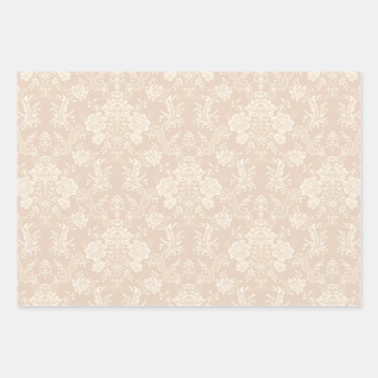  bloemige Damask-pastelperzik, groen, crème Inpakpapier Vel (Voorkant)