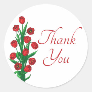 Bloemige Dank Je Wel Rode Tulp Bloemen Bruiloftsfe Ronde Sticker