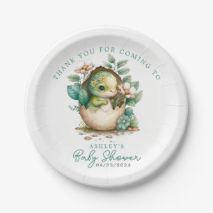 Bloemige Dinosaurus Ei Waterverf Baby Shower Papieren Bordje