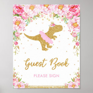 Bloemige Dinosaurus Verjaardagsfeest T-Rex Gastboe Poster