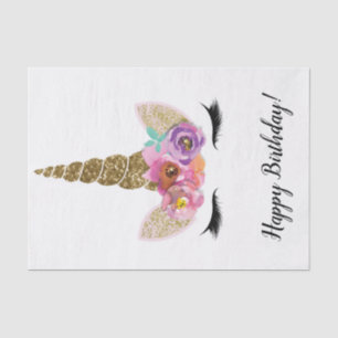 Bloemige Eenhoorn Hoorn Gouden Glitters Verjaardag Tissuepapier