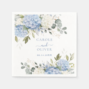 Bloemige Elegante Blauwe Hortensia Groene Huwelijk Servet
