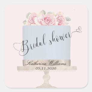 bloemige elegante cake bruidsfeest monogram sticke vierkante sticker