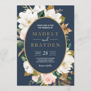 Bloemige Elegante Magnolia Blush Navy Neutraal Kaart