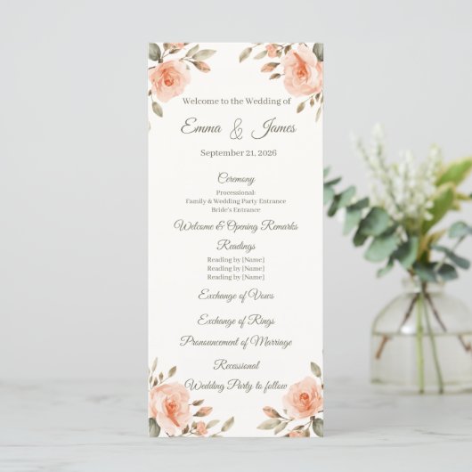 Bloemige Elegante Persoonlijke Huwelijksprogramma Programma (Staand voorkant)