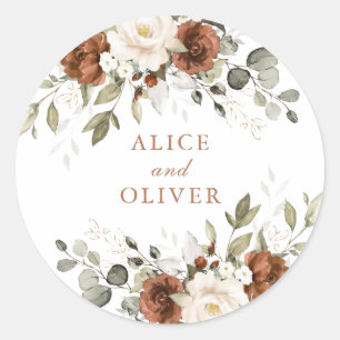 Bloemige Elegante Roest Ivoor Groene Planten Envel Ronde Sticker