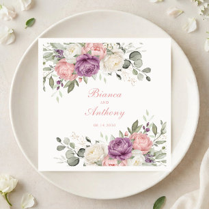 Bloemige Elegante Roze Paarse Groene Huwelijk Servet