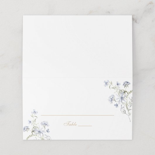 Bloemige Elegante Stofblauwe Trouwplaatskaart (Buitenkant ongevouwen)