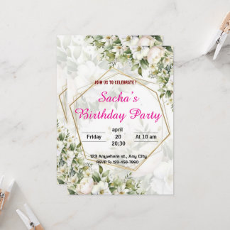 Bloemige Elegante Verjaardagsfeest Uitnodiging