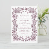 Bloemige Elegante Vintage Frame Trouw Uitnodiging (Staand voorkant)