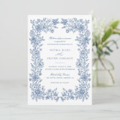 Bloemige Elegante Vintage Frame Trouw Uitnodiging (Staand voorkant)