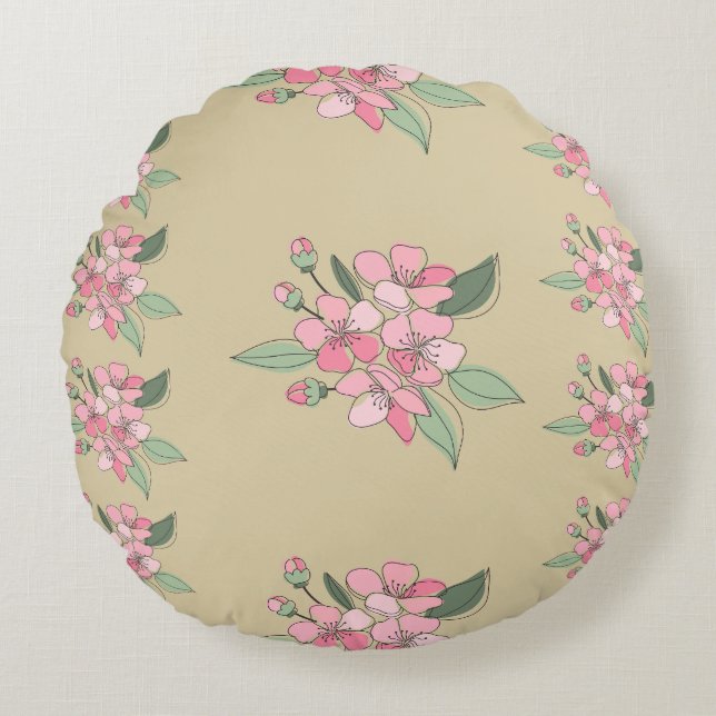 Bloemige elegantiepatroon rond kussen (Voorkant)