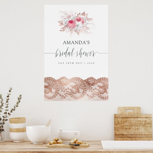 Bloemige en Kant Bruidsborrel Welkom Poster (Keuken)