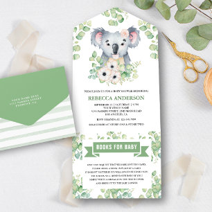Bloemige Eucalyptus Koala Meisje Baby Shower All In One Uitnodiging