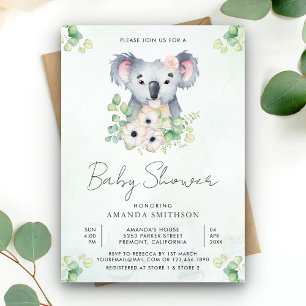 Bloemige Eucalyptus Koala Meisje Baby Shower Kaart