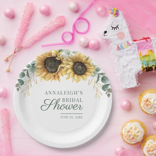 Bloemige Eucalyptus Zonnebloem Groene Bruiloft Fee Papieren Bordje (Feest)