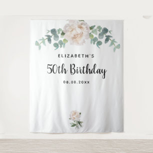 Bloemige eucalyptusgroen blijf elegant wit wandkleed