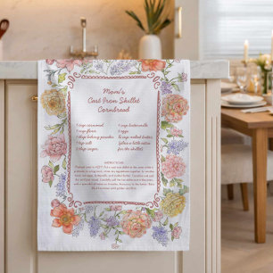 Bloemige familie recept keukenhanddoek