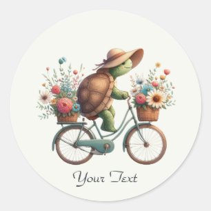 Bloemige Fiets Schildpad Sticker