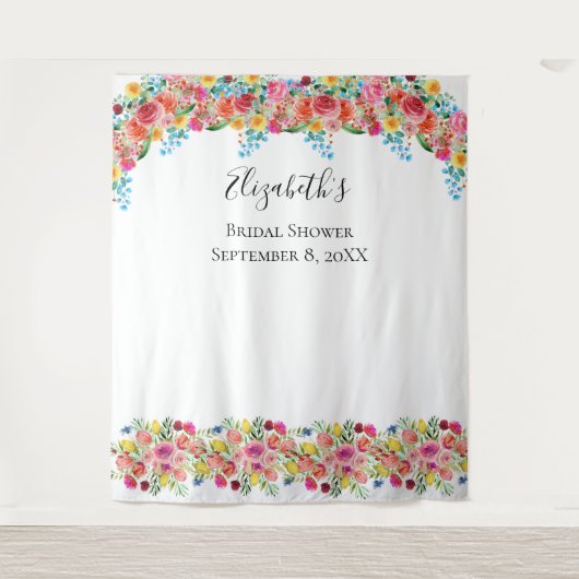 Bloemige foto-achtergrond Bruids huwelijksdouche  Wandkleed (Voorkant)