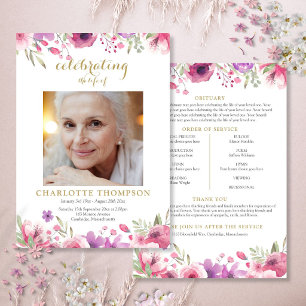 Bloemige foto rouwservice programmaboekje kaart