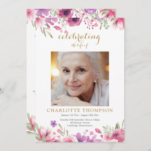 Bloemige foto rouwservice programmaboekje kaart (Voorkant / Achterkant)