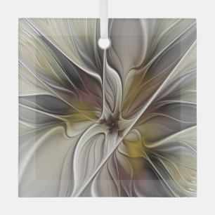 Bloemige Fractal, Fantasie Bloem met Aardetinten Glas Ornament