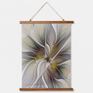 Bloemige Fractal, Fantasie Bloem met Aardetinten Hangend Wandkleed