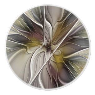 Bloemige Fractal, Fantasie Bloem met Aardetinten Keramische Knop