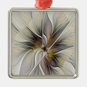 Bloemige Fractal, Fantasie Bloem met Aardetinten Metalen Ornament