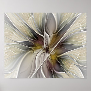 Bloemige Fractal, Fantasie Bloem met Aardetinten Poster