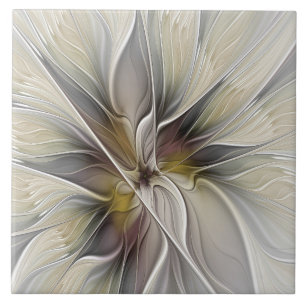 Bloemige Fractal, Fantasie Bloem met Aardetinten Tegeltje