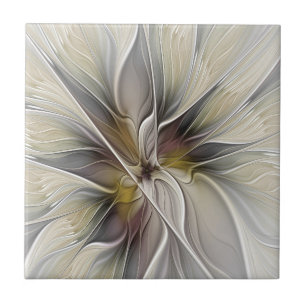Bloemige Fractal, Fantasie Bloem met Aardetinten Tegeltje