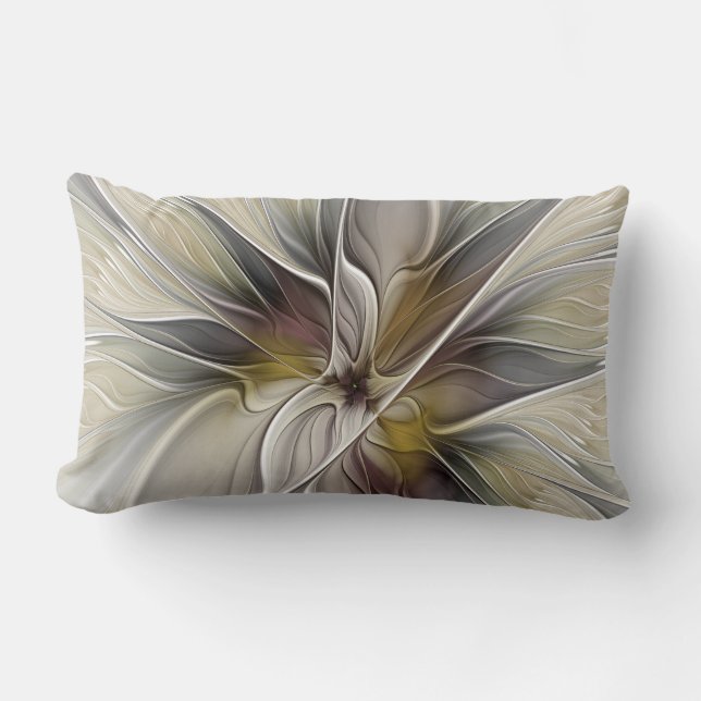 Bloemige Fractal, Fantasie Bloem met Aardtinten Kussen (Voorkant)