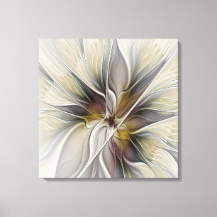 Bloemige fractal, fantasiebloem met aardetinten canvas afdruk