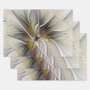 Bloemige fractal, fantasiebloem met aardetinten inpakpapier vel