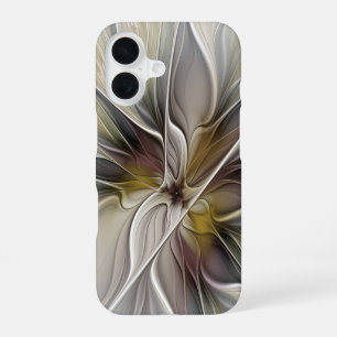 Bloemige fractal, fantasiebloem met aardetinten iPhone 16 hoesje