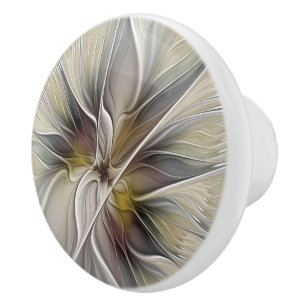 Bloemige fractal, fantasiebloem met aardetinten keramische knop