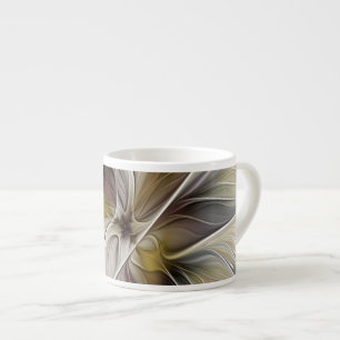 Bloemige Fractal, Fantasiebloem met Aardtinten Espresso Kop