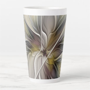 Bloemige Fractal, Fantasiebloem met Aardtinten Latte Mok