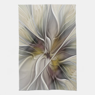 Bloemige Fractal, Fantasiebloem met Aardtinten Theedoek