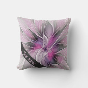 Bloemige Fractale Abstracte Bloem Roze Grijs Eigen Kussen