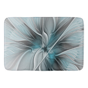 Bloemige Fractale Moderne Abstracte Bloem Blauw Gr Badmat