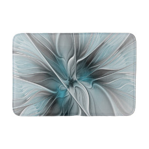 Bloemige Fractale Moderne Abstracte Bloem Blauw Gr Badmat