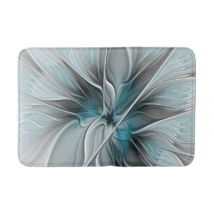 Bloemige Fractale Moderne Abstracte Bloem Blauw Gr Badmat
