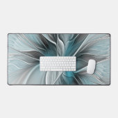 Bloemige Fractale Moderne Abstracte Bloem Blauw Gr Bureaumat (Keyboard & Muis)