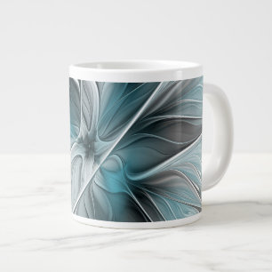 Bloemige Fractale Moderne Abstracte Bloem Blauw Gr Extra Grote Beker