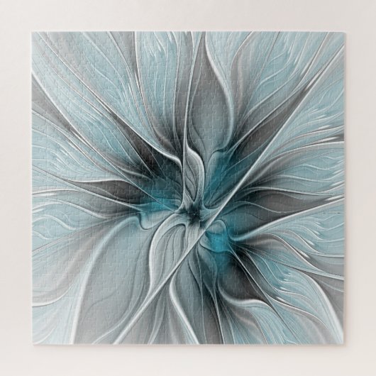 Bloemige Fractale Moderne Abstracte Bloem Blauw Gr Legpuzzel (Verticaal)